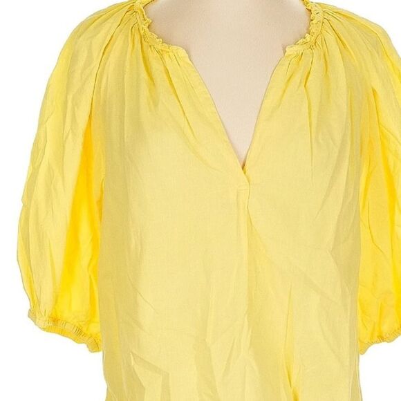 XiRENA 100% Cotton Yellow Jules Puff Sleeve Boxy V-Neck Tuckernuck Blouse Small - Picture 5 of 8